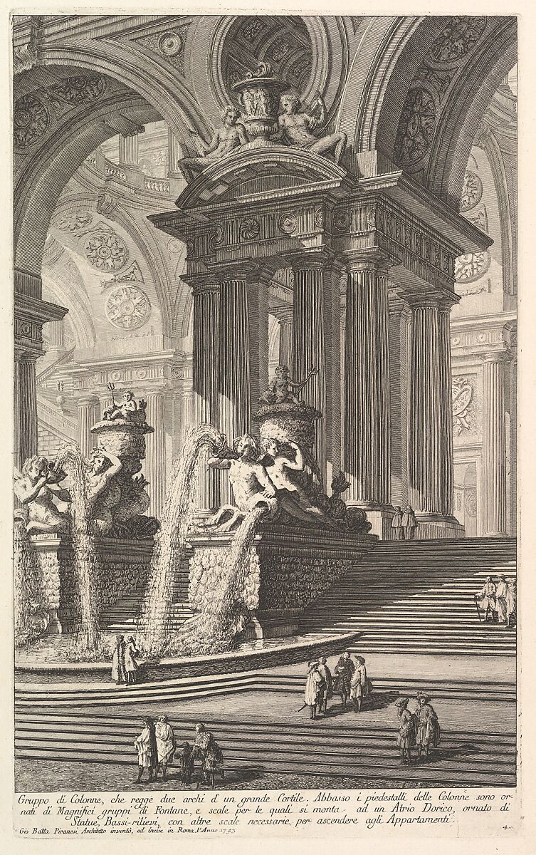 Group of columns which support two arches of a great courtyard... (Gruppo di Colonne, che regge due archi d'un grande Cortile...), from "Prima Parte di Architettura, e Prospettive", Giovanni Battista Piranesi (Italian, Mogliano Veneto 1720–1778 Rome), Etching 