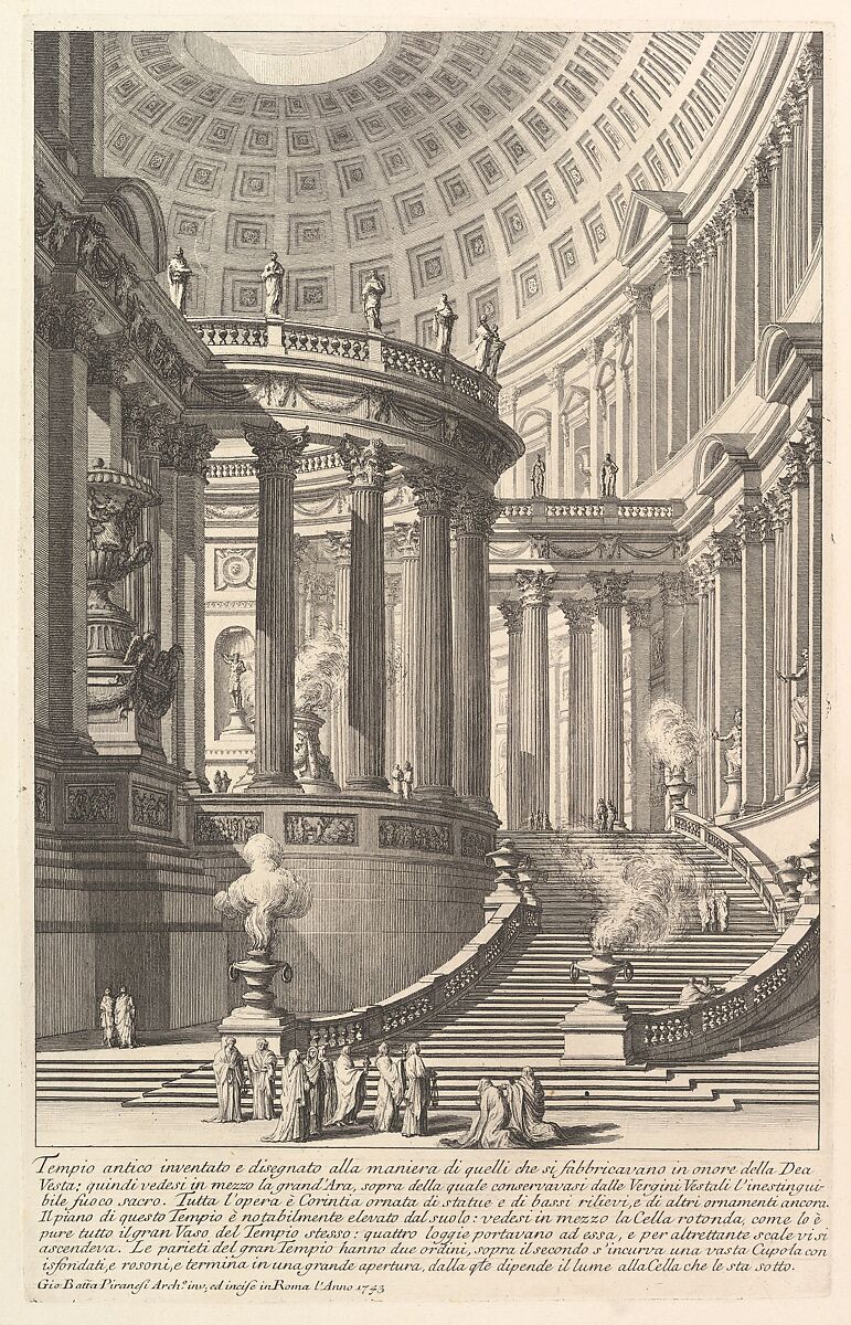 Imaginery ancient temple designed in the style of those built in honor of the Goddess Vesta... (Tempio antico inventato e disegnato alla maniera di quelli che si fabbricavano in onore della Dea Vesta...), from "Prima Parte di Architettura, e Prospettive", Giovanni Battista Piranesi (Italian, Mogliano Veneto 1720–1778 Rome), Etching 