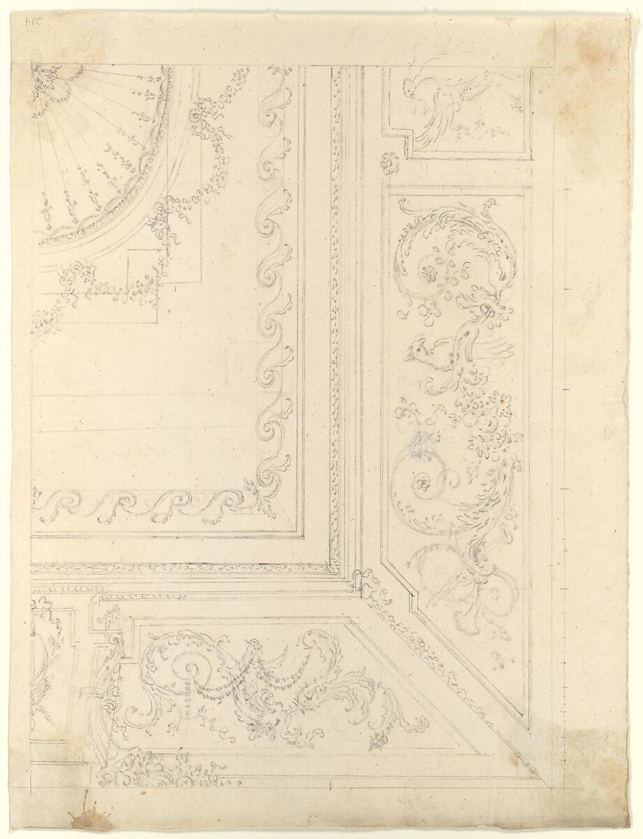 Design for Ceiling, Workshop of Leonardo Marini (Italian, Piedmontese documented ca. 1730–after 1797), Graphite or leadpoint with ruled and compass construction