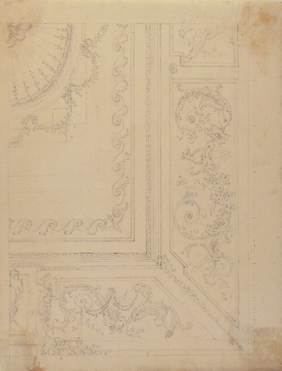 Design for Ceiling, Workshop of Leonardo Marini (Italian, Piedmontese documented ca. 1730–after 1797), Graphite or leadpoint with ruled and compass construction