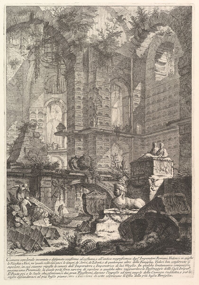 Camera sepolcrale inventata e disegnata conforme al costume, e all'antica magnificenza degl'Imperatori Romani... (Imaginary sepulcral chamber designed according to the fashion and ancient magnficence of the Roman Emperors...), from "Prima Parte di Architettura, e Prospettive", Giovanni Battista Piranesi (Italian, Mogliano Veneto 1720–1778 Rome), Etching 