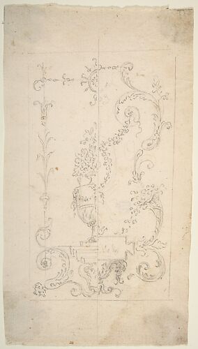 Design for a Cartouche with garlands and antique vase