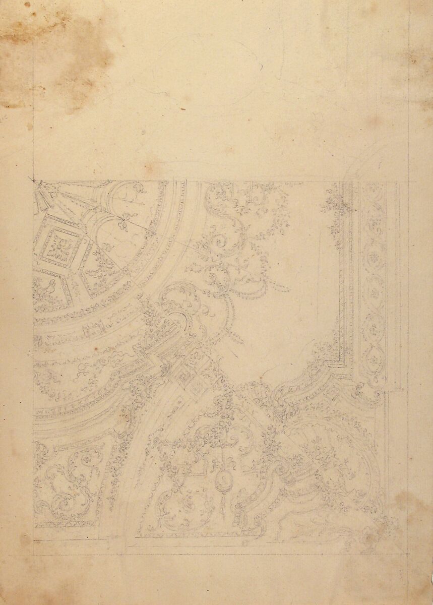 Design for Ceiling, Workshop of Leonardo Marini (Italian, Piedmontese documented ca. 1730–after 1797), Leadpoint or graphite with ruled and compass construction