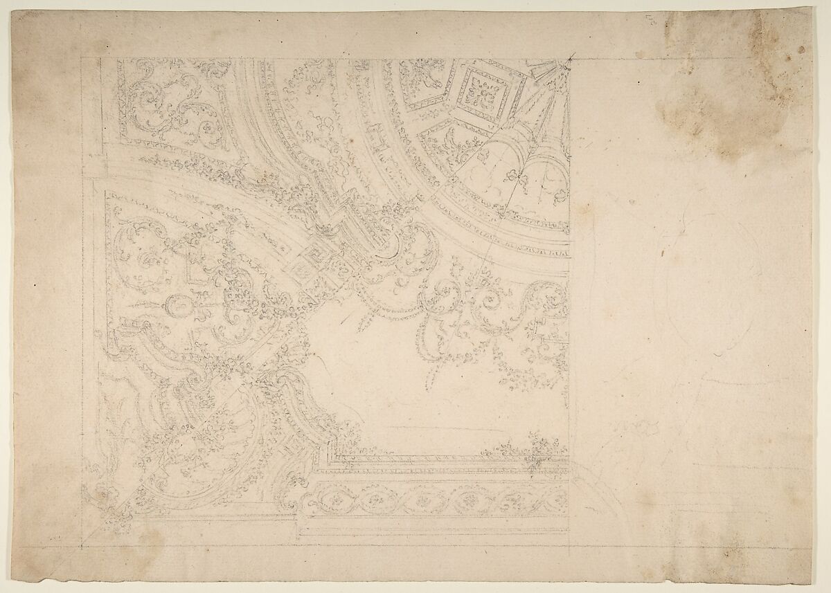 Design for Ceiling, Workshop of Leonardo Marini (Italian, Piedmontese documented ca. 1730–after 1797), Leadpoint or graphite with ruled and compass construction 