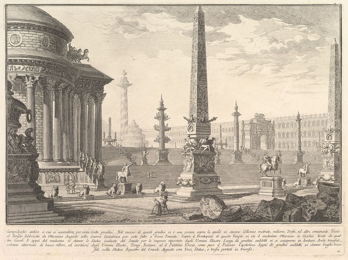 The ancient Capitol ascended by approximately one hundred steps... (Campidoglio antico a cui si ascendeva per circa cento gradini...), from "Prima Parte di Architettura, e Prospettive", Giovanni Battista Piranesi (Italian, Mogliano Veneto 1720–1778 Rome), Etching 