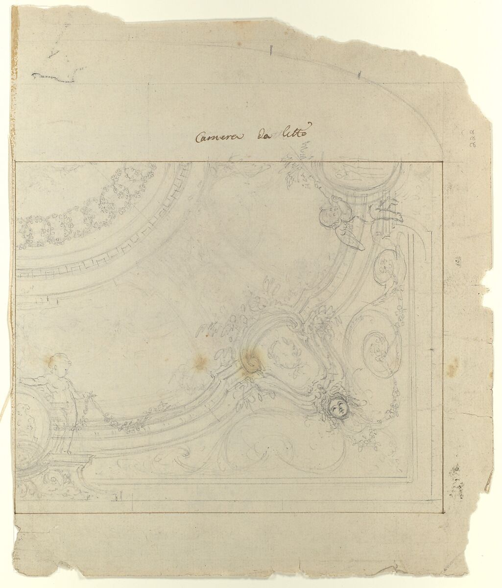 Ceiling Design, Workshop of Leonardo Marini (Italian, Piedmontese documented ca. 1730–after 1797), Leadpoint or graphite; framing line in pen and brown ink