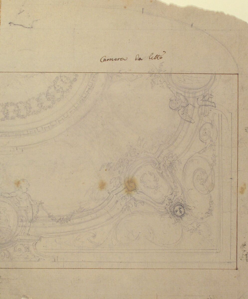 Ceiling Design, Workshop of Leonardo Marini (Italian, Piedmontese documented ca. 1730–after 1797), Leadpoint or graphite; framing line in pen and brown ink