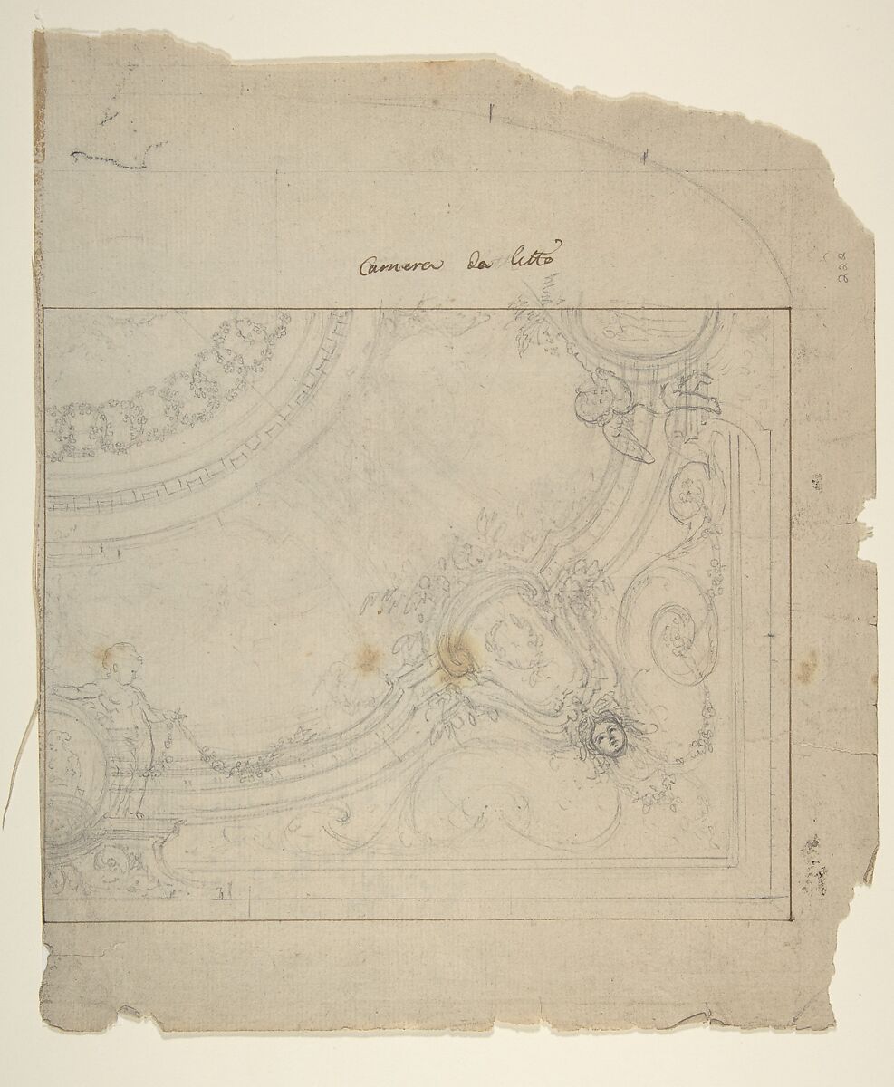 Ceiling Design, Workshop of Leonardo Marini (Italian, Piedmontese documented ca. 1730–after 1797), Leadpoint or graphite; framing line in pen and brown ink 