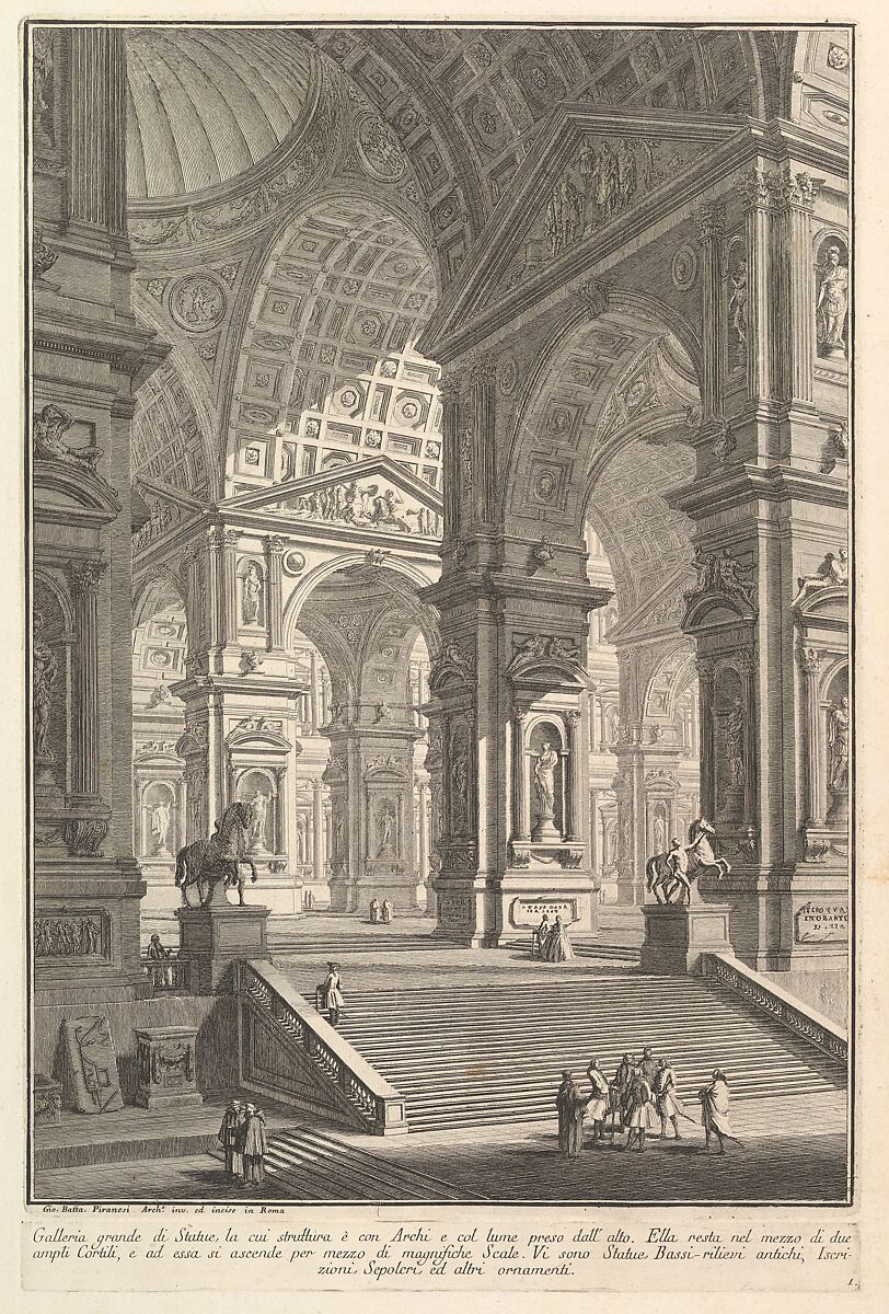 Large sculpture gallery built on arches and lit from above... (Galleria grande di Statue, la cui struttura è con Archi e col lume preso dall'alto...), from "Prima Parte di Architettura, e Prospettive", Giovanni Battista Piranesi (Italian, Mogliano Veneto 1720–1778 Rome), Etching 