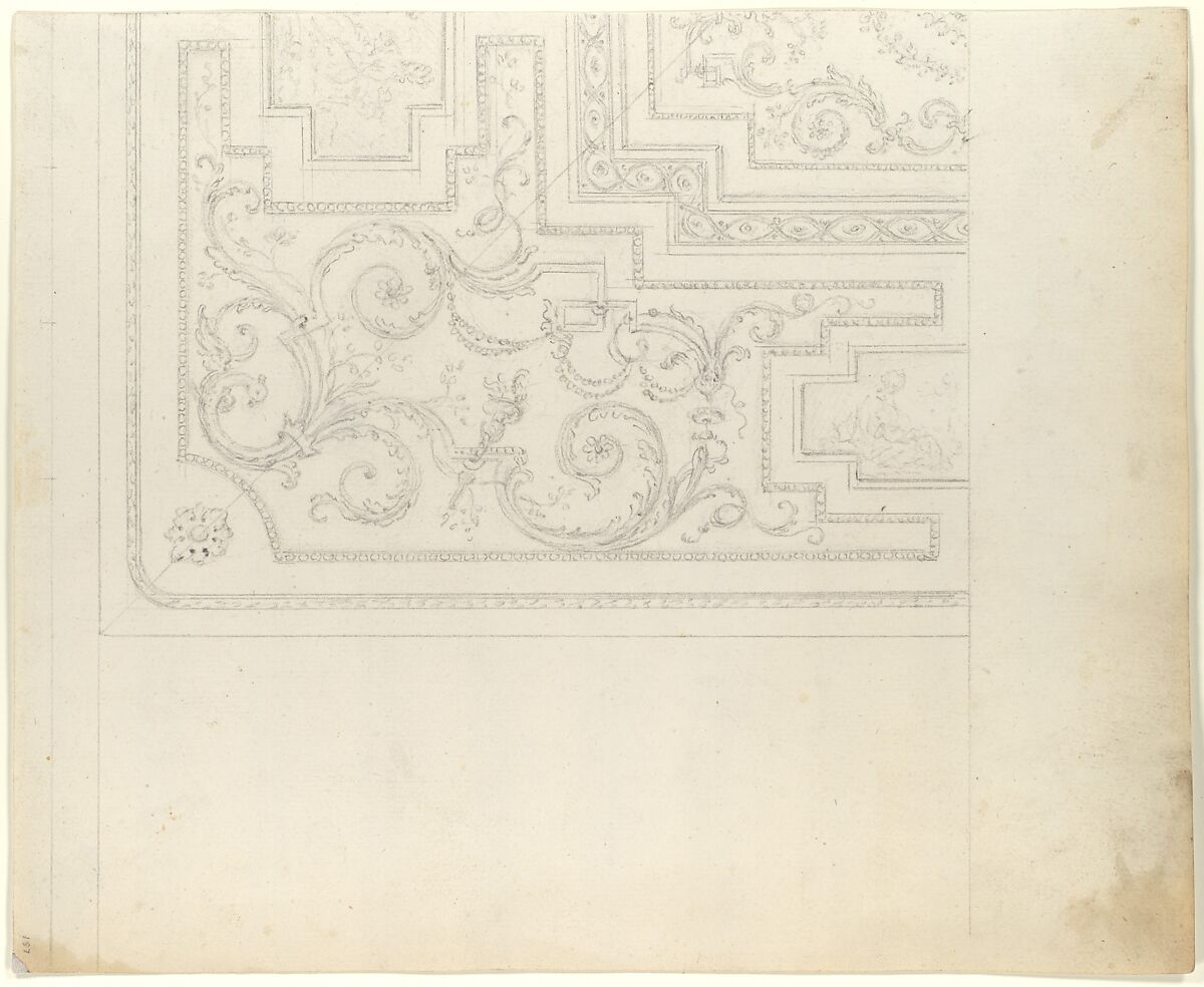 Design for Ceiling, Workshop of Leonardo Marini (Italian, Piedmontese documented ca. 1730–after 1797), Graphite or leadpoint with ruled and compass construction