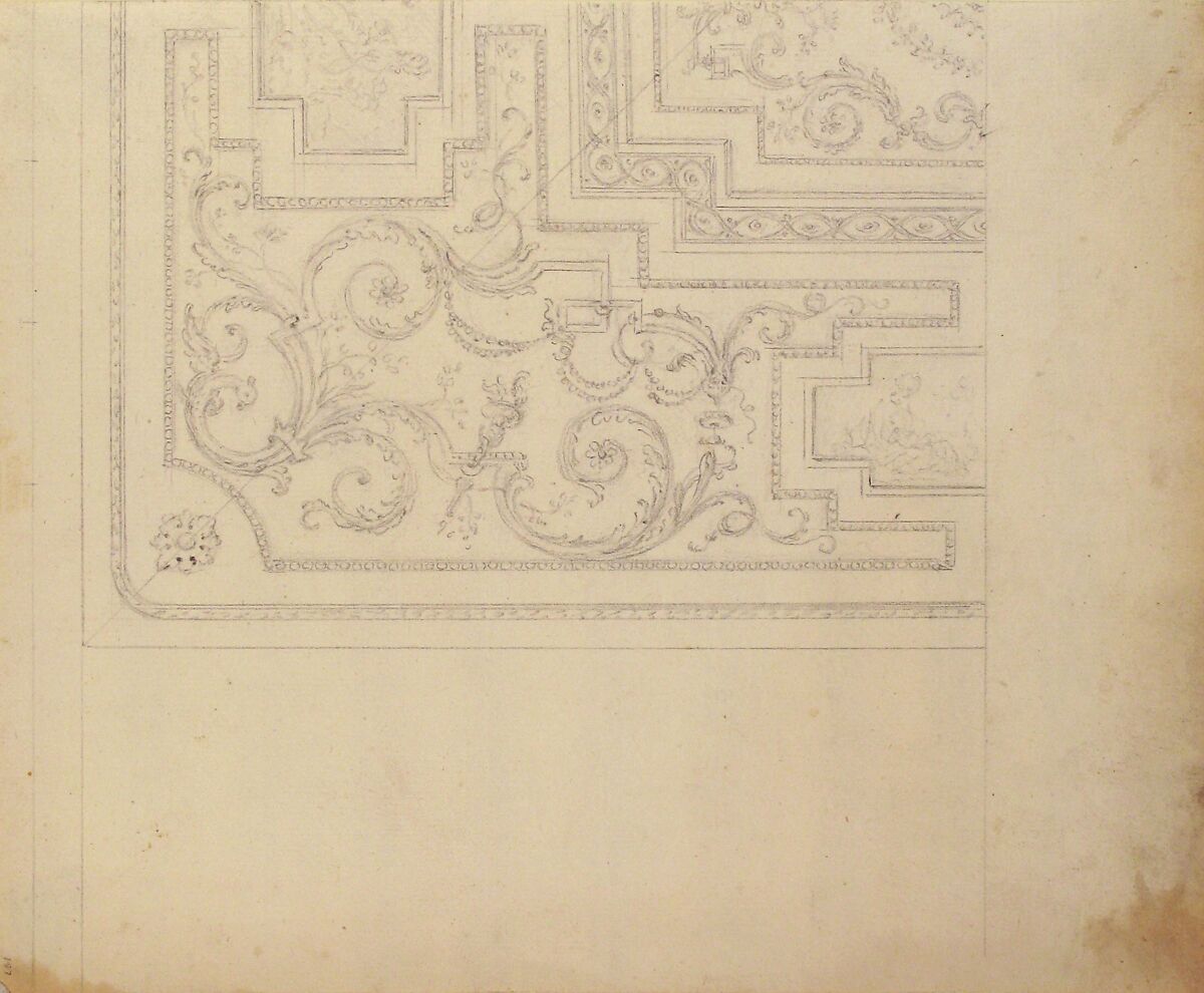 Design for Ceiling, Workshop of Leonardo Marini (Italian, Piedmontese documented ca. 1730–after 1797), Graphite or leadpoint with ruled and compass construction