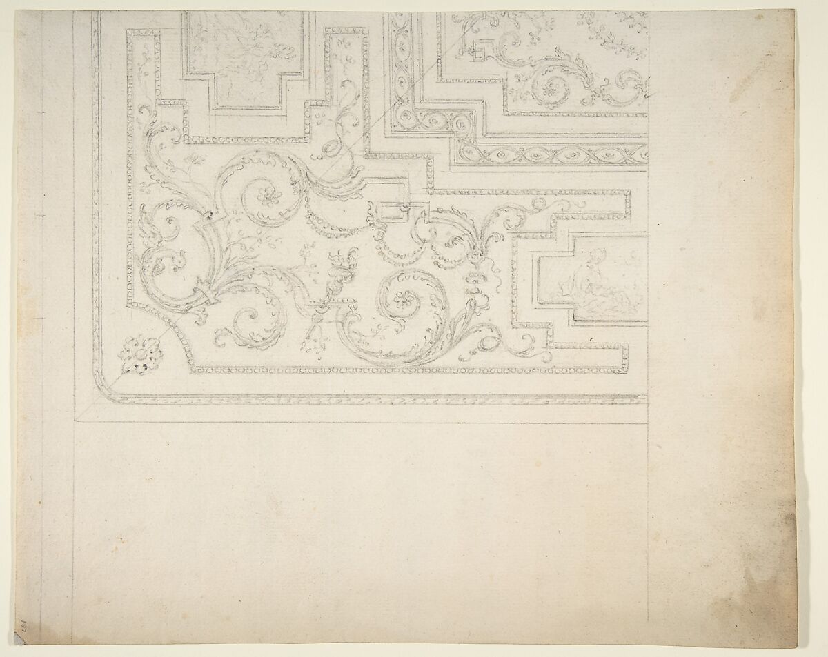 Design for Ceiling, Workshop of Leonardo Marini (Italian, Piedmontese documented ca. 1730–after 1797), Graphite or leadpoint with ruled and compass construction 