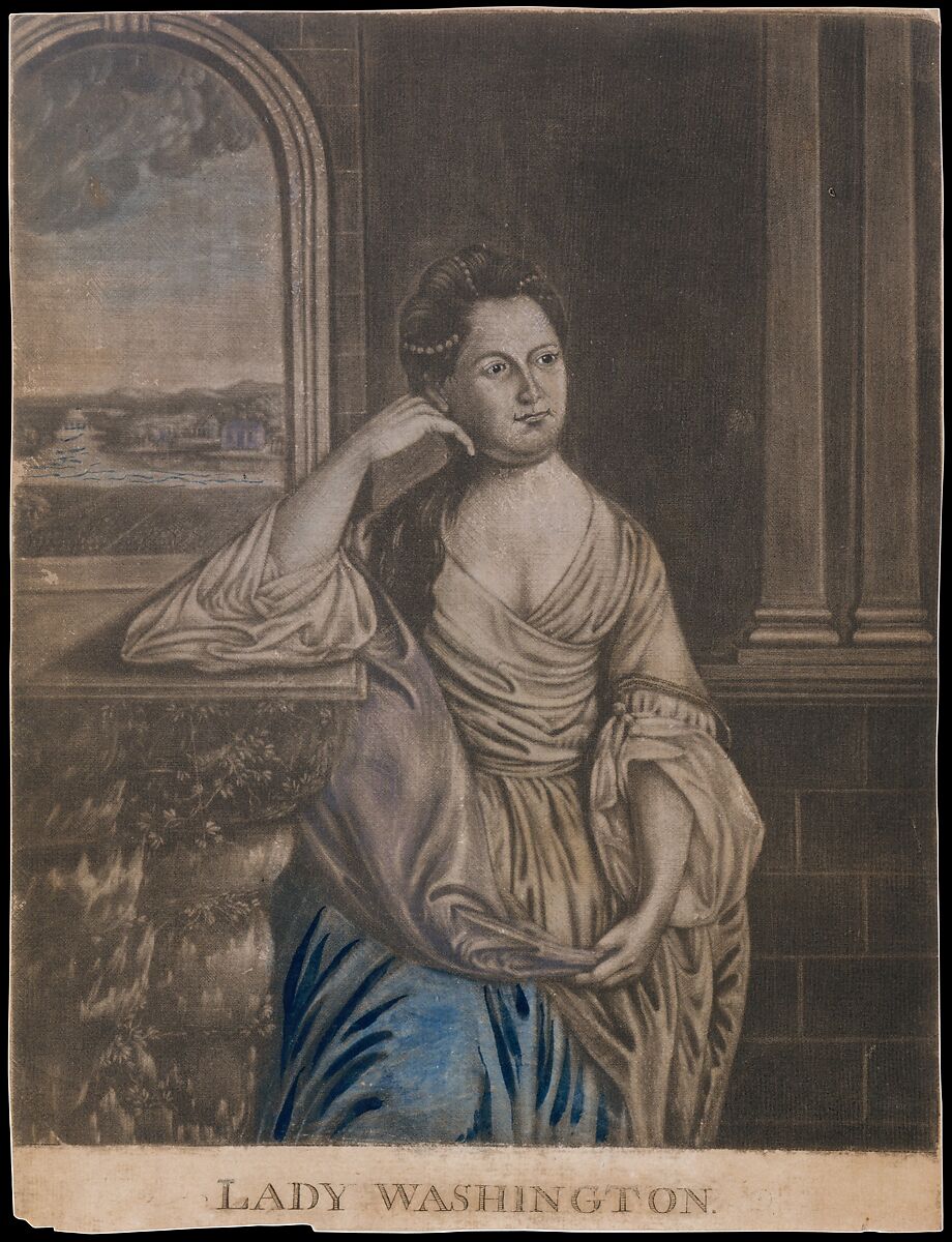Lady Washington, Possibly engraved by Joseph Hiller, Sr. (American, Boston 1747/48–1814 Lancaster, Massachusetts), Mezzotint with hand coloring 