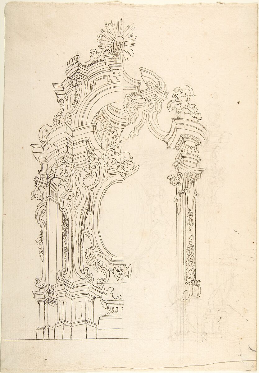 Design for an Altar, Anonymous, Italian, Piedmontese, 18th century, Pen and dark brown ink over leadpoint or graphite, with ruled and compass construction 