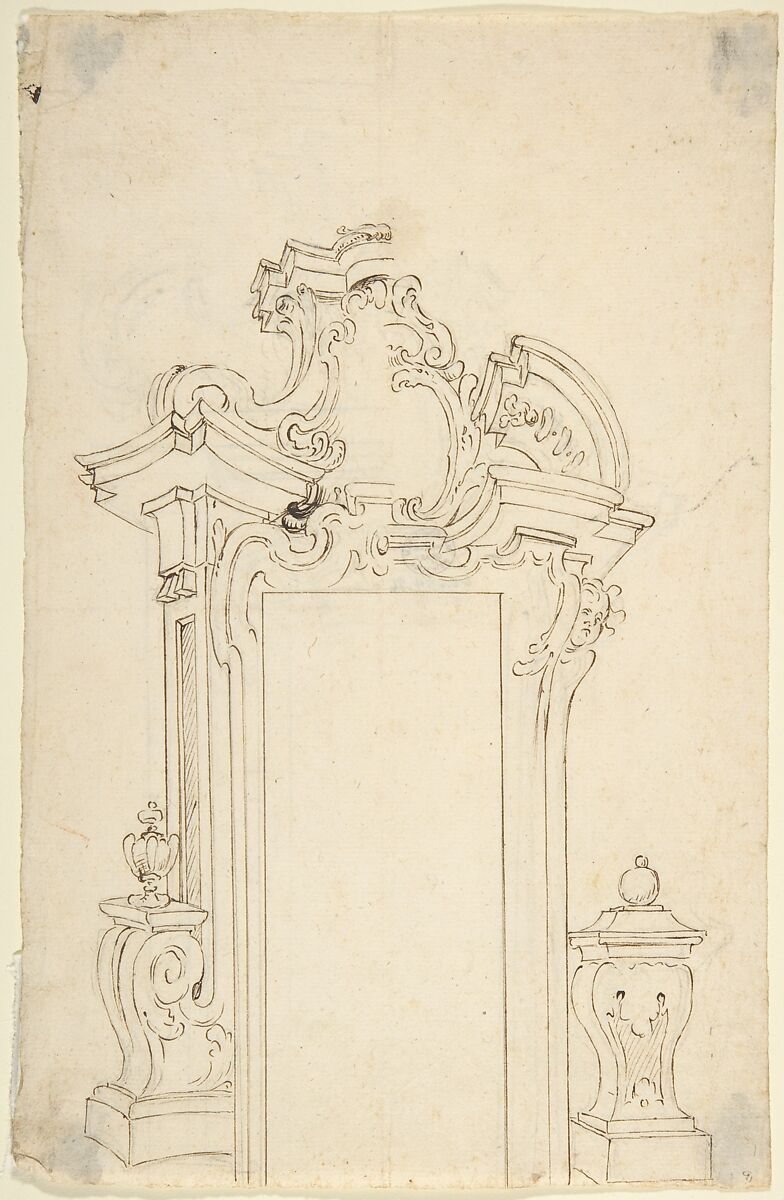 Two Alternate Designs for a Door Frame, Anonymous, Italian, Piedmontese, 18th century, Pen and brown ink, over leadpoint or graphite, with ruled construction (recto); leadpoint or graphite (verso) 