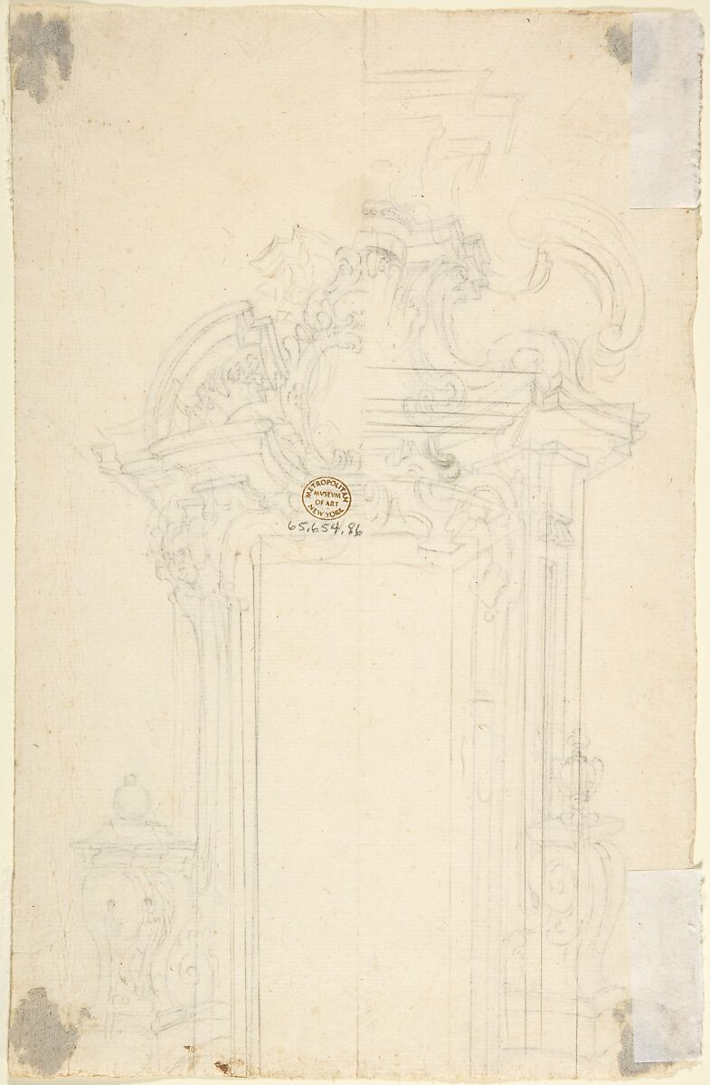 Two Alternate Designs for a Door Frame, Anonymous, Italian, Piedmontese, 18th century, Pen and brown ink, over leadpoint or graphite, with ruled construction (recto); leadpoint or graphite (verso)
