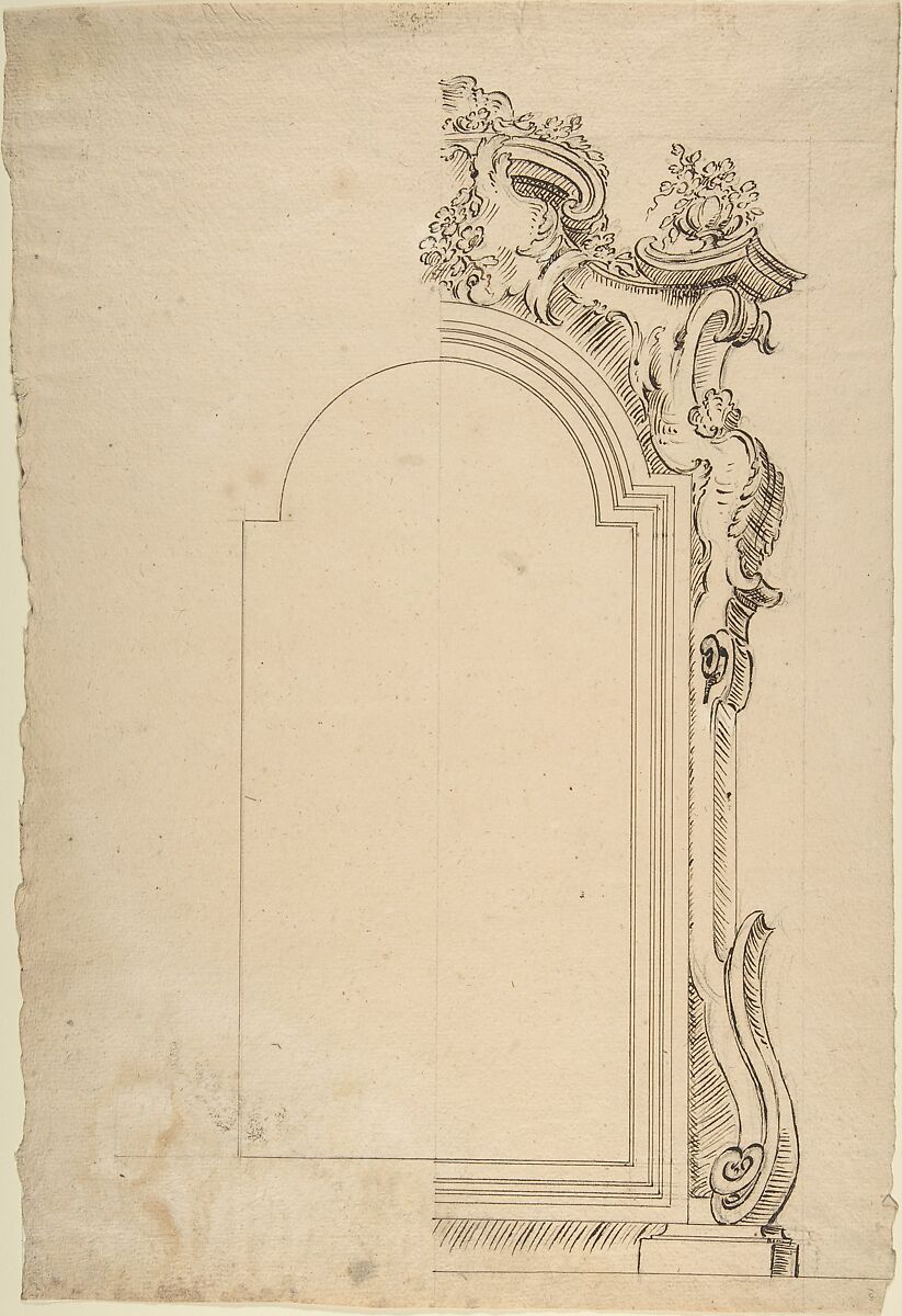 Design for one Half of a Frame, Anonymous, Italian, Piedmontese, 18th century, Pen and black ink over graphite, with ruled and compass construction 