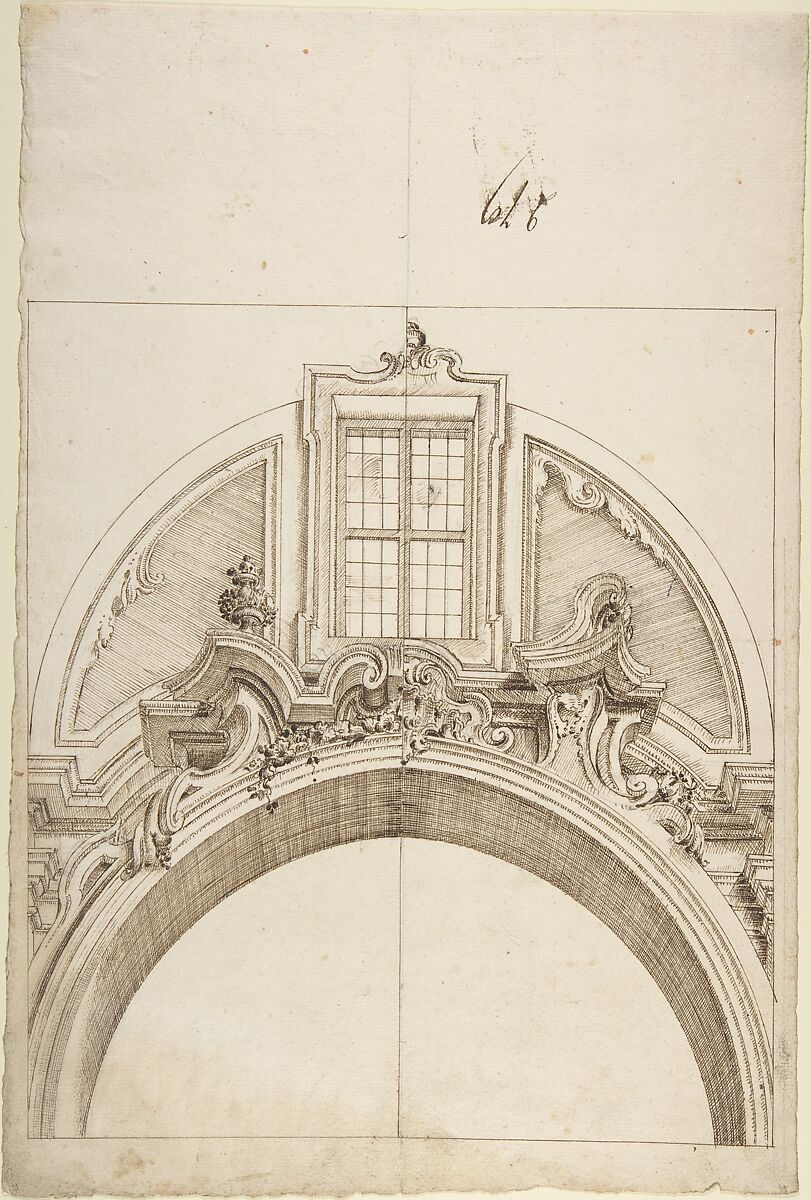 Two alternate designs for an arch below a window, Anonymous, Italian, Piedmontese, 18th century, Pen and brown ink over graphite; ruled and compass construction in pen and brown ink 