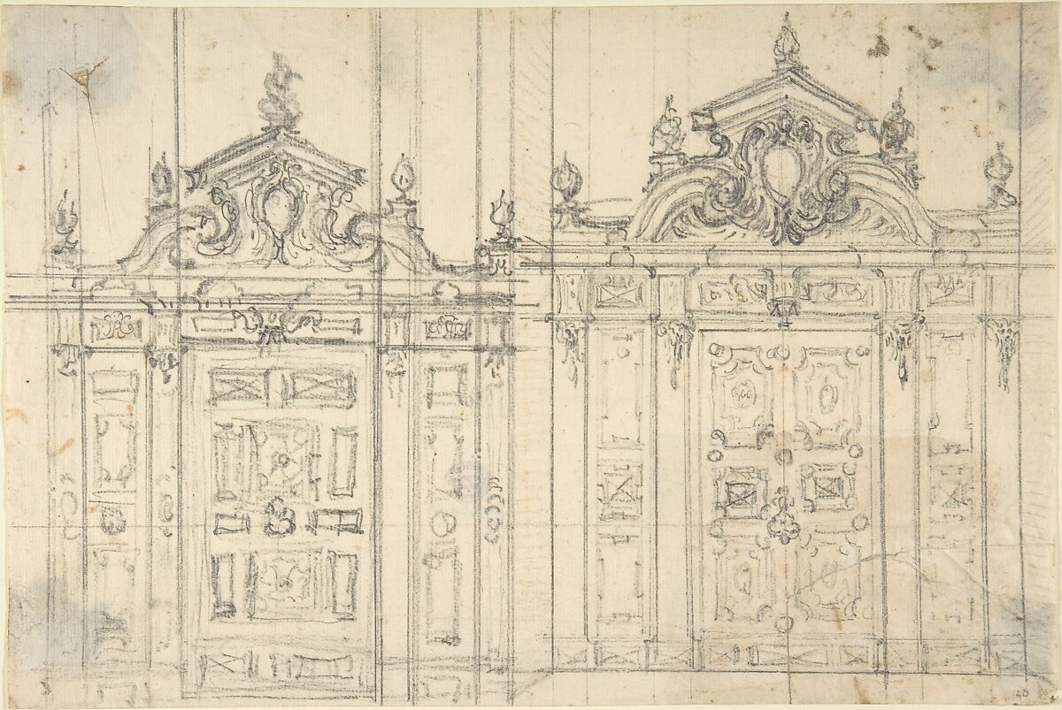 Design for a decoration of wall doors, Anonymous, Italian, Piedmontese, 18th century, Graphite with ruled construction 