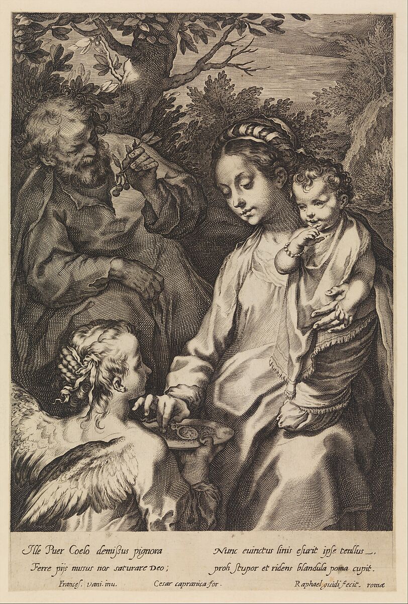 The Holy Family with the Porridge Bowl, Raffaello Guidi (Italian, active Rome, 1585–1615), Engraving 