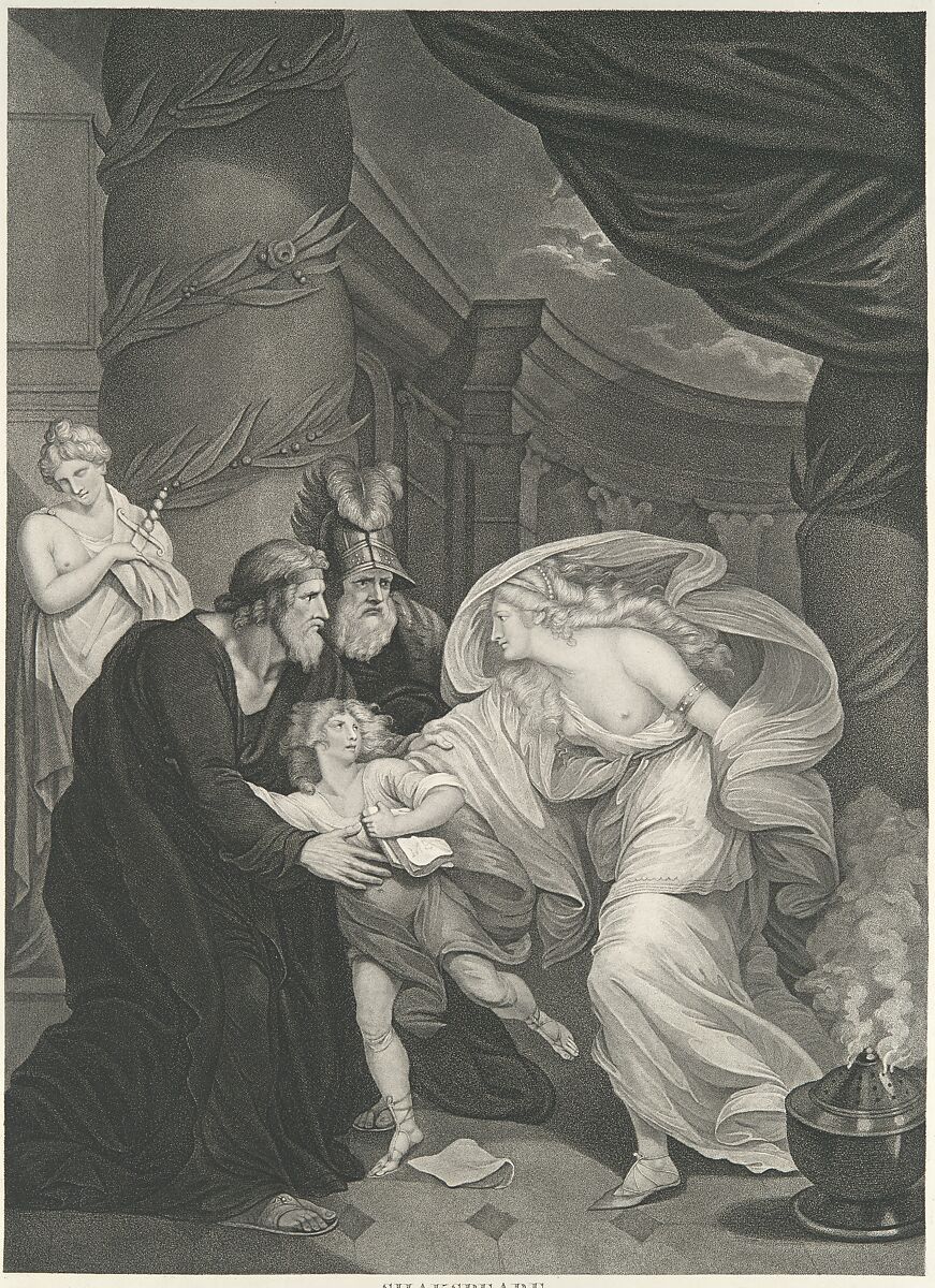 Rome, Titus's Garden–Lucius Pursued by Lavinia (Shakespeare, Titus Andronicus, Act 4, Scene 1), Thomas Kirk (British, ca. 1765–1797 London), Stipple engraving 