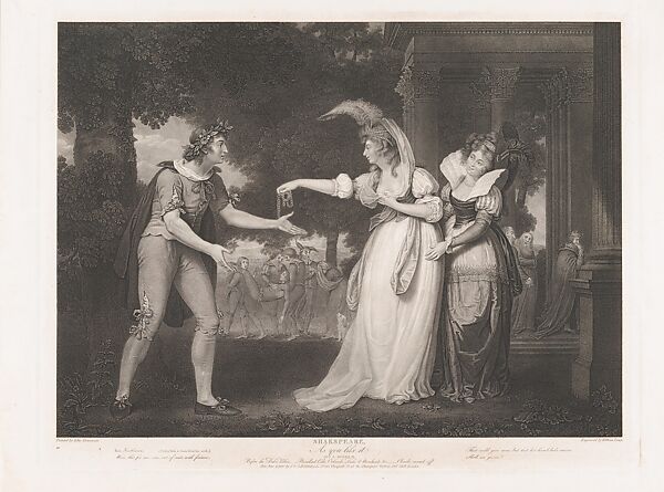 Before the Duke's Palace–Rosalind, Celia, Orlando, the Duke & Attendants (Shakespeare, As You Like It, Act 1, Scene 2)