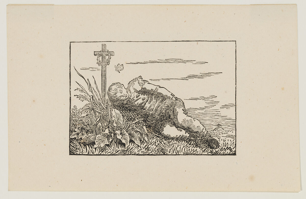 Knabe auf einem Grab schlafend (Boy sleeping on a grave), Cut Christian Friedrich (German, 1770–1843), Woodcut on wove paper 