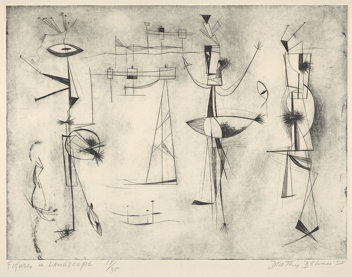 Figures in Landscape, Dorothy Dehner (American, Cleveland, Ohio 1901–1994 New York), Engraving 