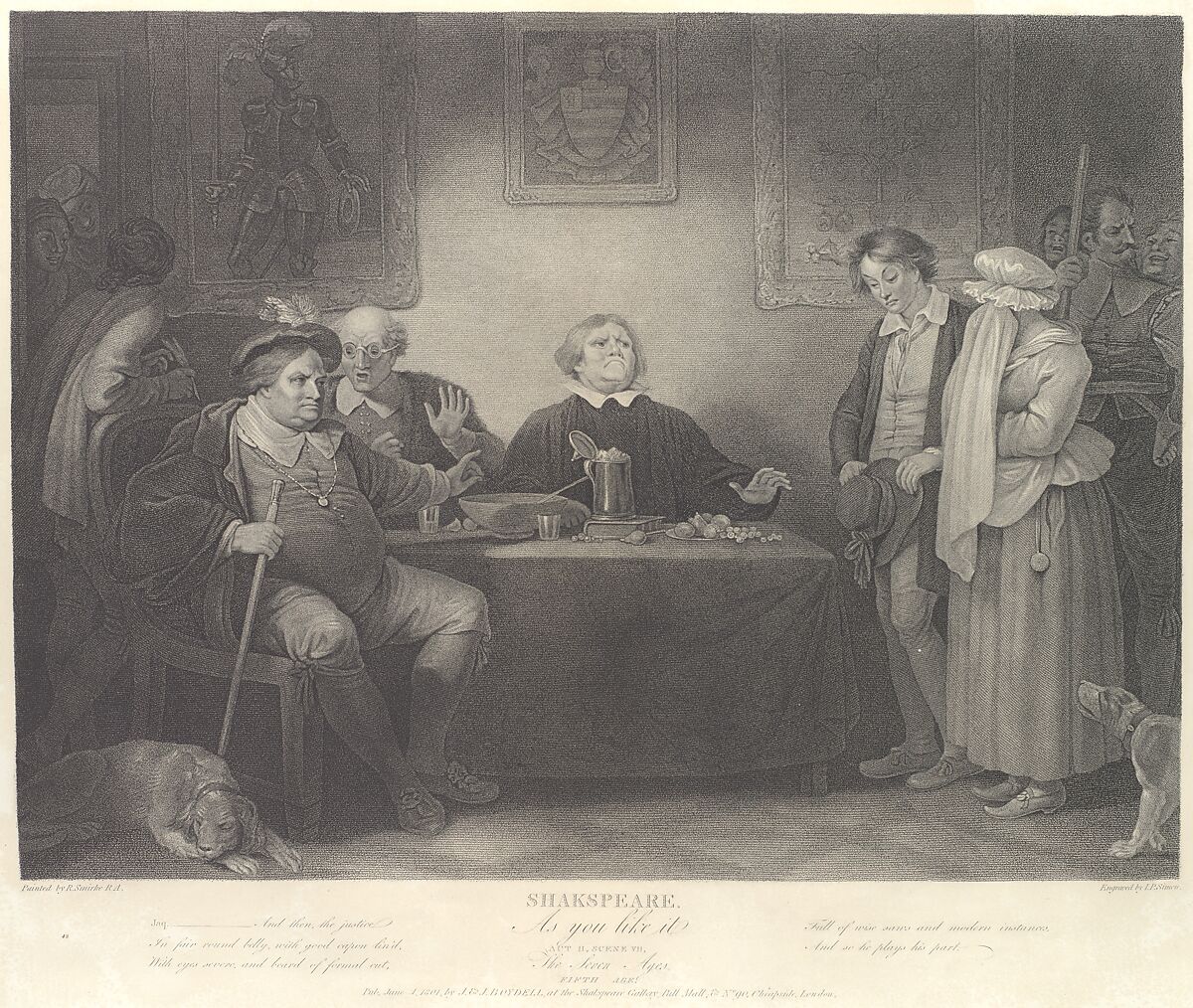 The Seven Ages, Fifth Age: The Justice (Shakespeare, As You Like It, Act 2, Scene 7), Peter Simon (British, London ca. 1764–1813 Paris), Stipple engraving 