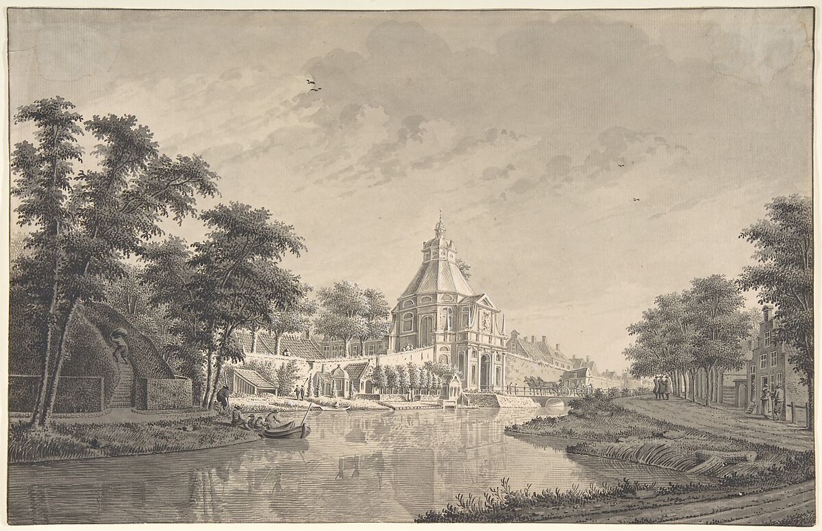 A View of the Wittevrouwenpoort, Utrecht, Dirk Verrijk (Dutch, Haarlem 1734–1786 The Hague), Pen and brown-black ink and gray wash, heightened with white 