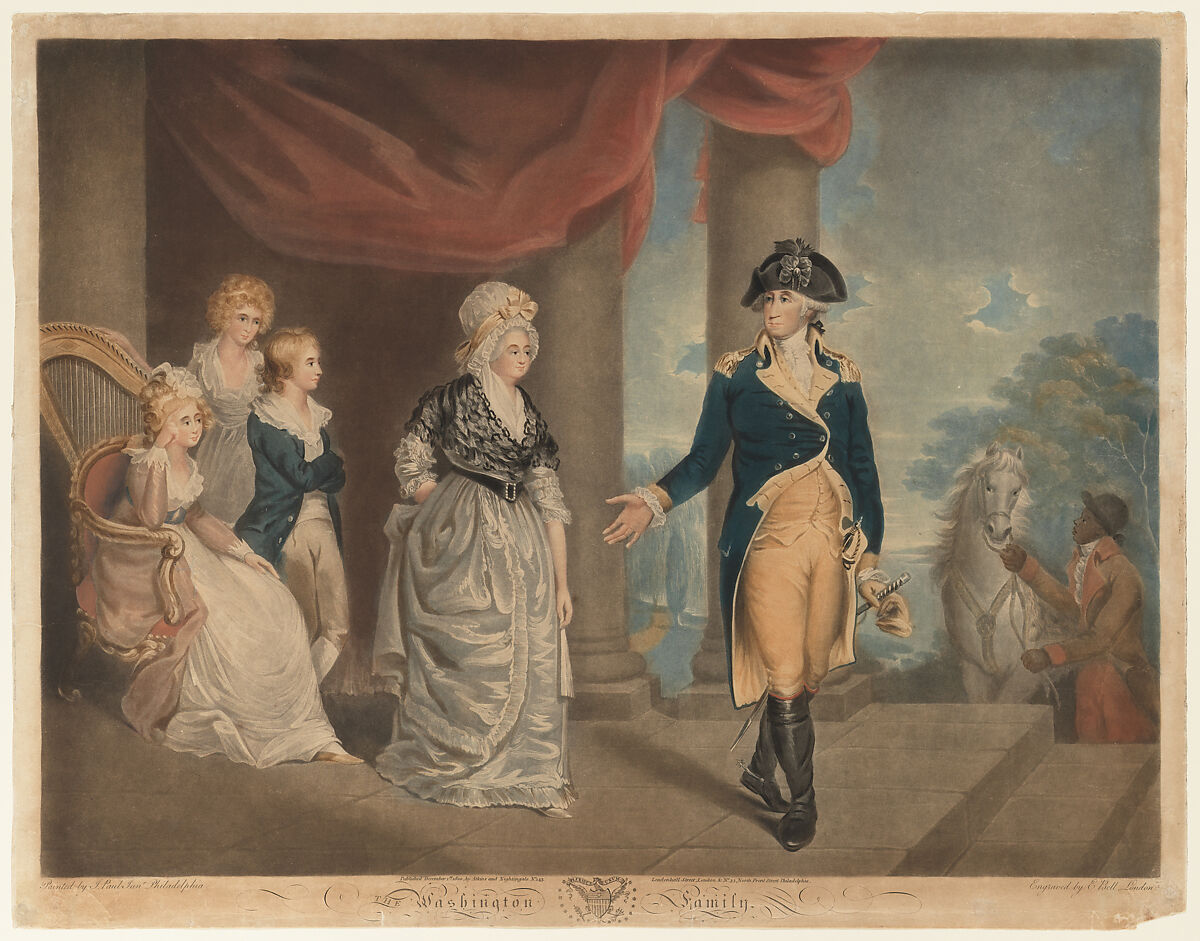 The Washington Family, Edward Bell (British, active 1794–1847), Mezzotint, hand colored 