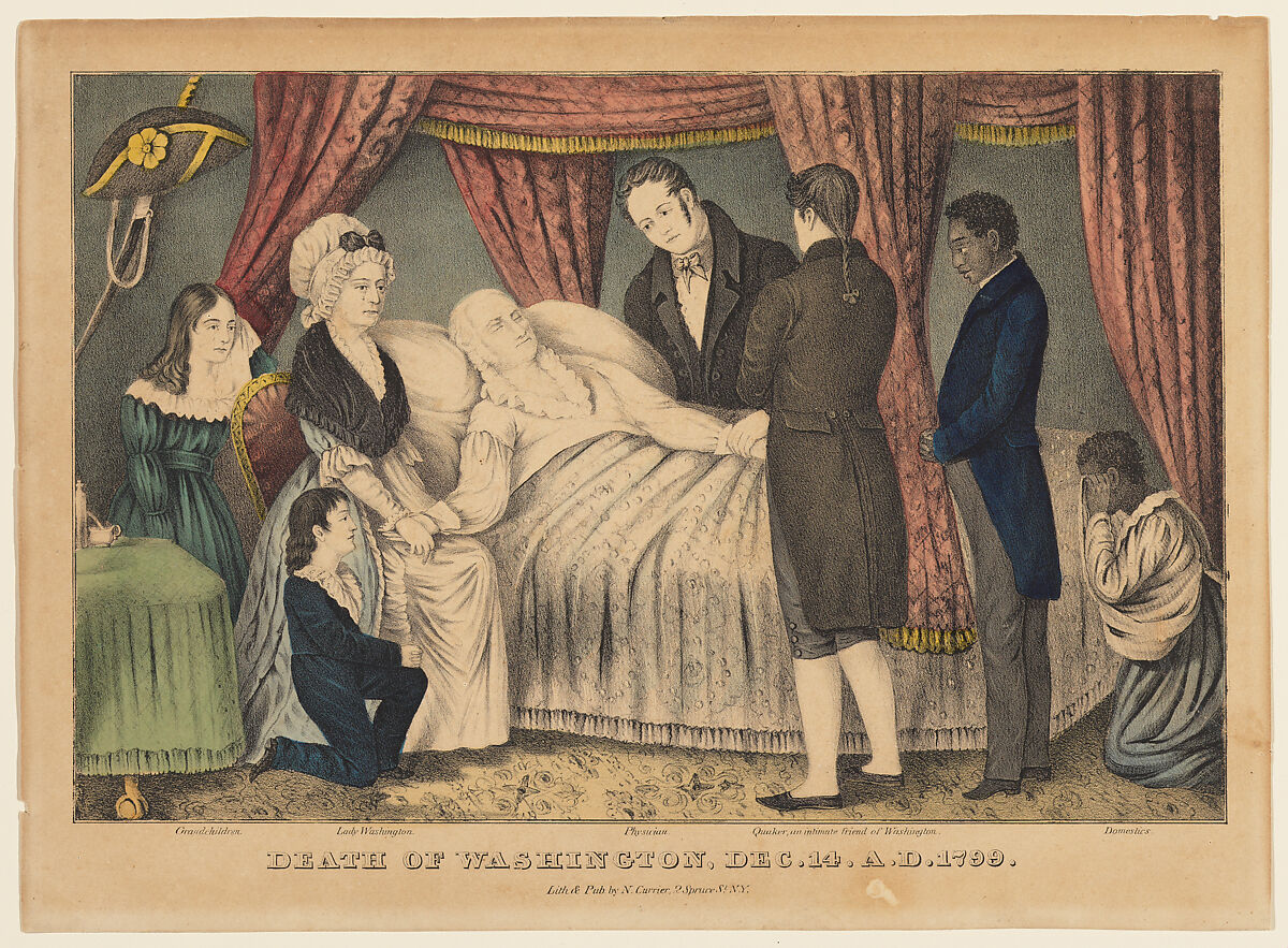Death of Washington, December 14, A.D. 1799, Lithographed and published by Nathaniel Currier (American, Roxbury, Massachusetts 1813–1888 New York), Lithographed, hand colored 