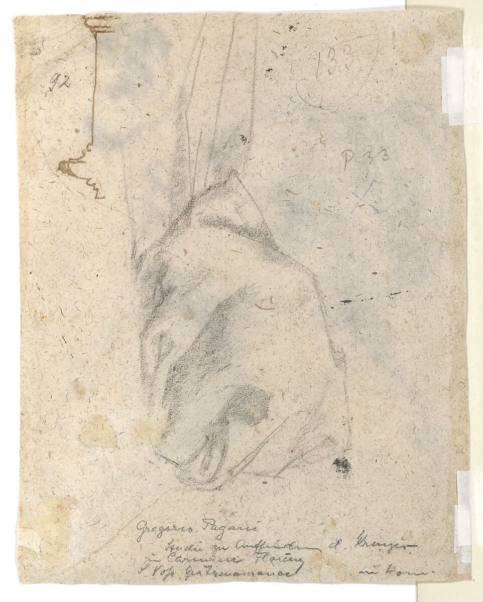 The Head and Shoulders of a Woman in Profile; Separate Studies of Her Head and Ear (recto); Fragment of Drapery Study, Profile of Architectural Molding (verso), Gregorio Pagani (Italian, Florence 1558–1605), Black chalk (recto); black chalk, pen and brown ink (verso)