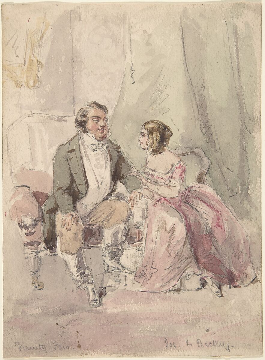 Scene from Vanity Fair: "Jos and Becky", (?) Jerry Barret (British, 1824–1906), Watercolor over graphite 