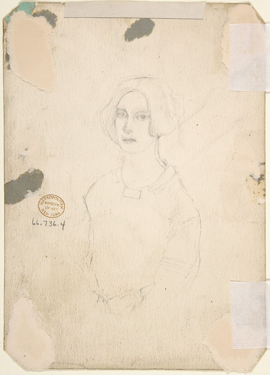 Design for an illustration to Vanity Fair (recto); Sketch of young woman (verso), William Makepeace Thackeray (British (born India), Calcutta 1811–1863 London), Watercolor over graphite (recto); graphite (verso)
