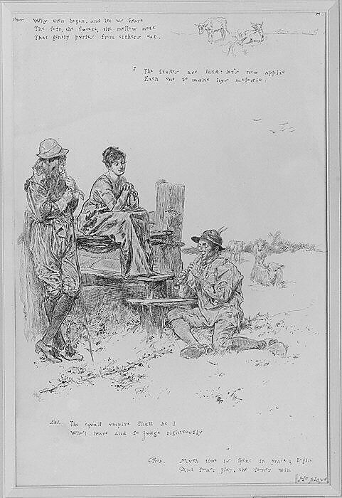 Why then begin..., illustration to "A Bucolick or Discourse of Neatherds", Edwin Austin Abbey (American, Philadelphia, Pennsylvania 1852–1911 London), Pen and ink