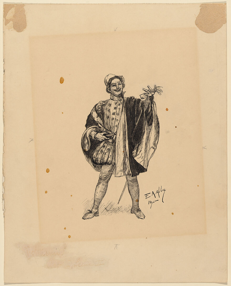 Costumed Actor, Edwin Austin Abbey (American, Philadelphia, Pennsylvania 1852–1911 London), Black pen and ink 