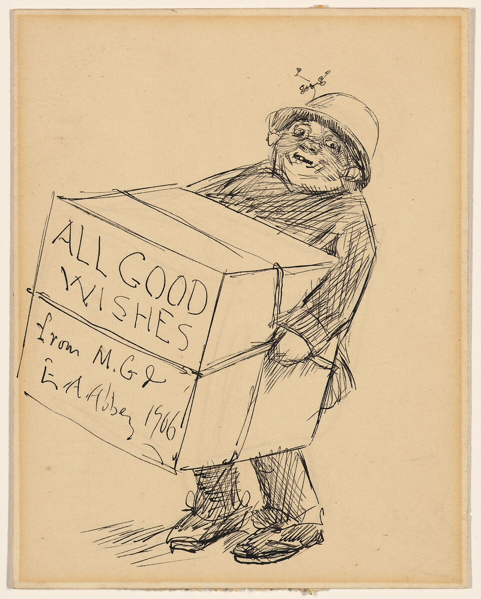Man Delivering a Holiday Box, Edwin Austin Abbey (American, Philadelphia, Pennsylvania 1852–1911 London), Pen and ink 