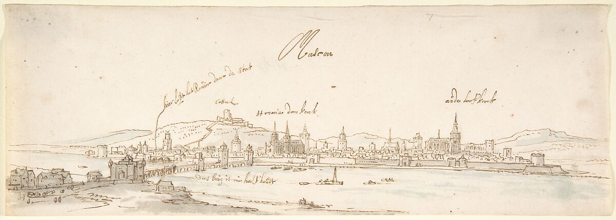 View of Mâcon Seen from the East, Jan Peeters (Flemish, Antwerp, 1624–after 1677), Pen and brown ink, gray and blue wash 