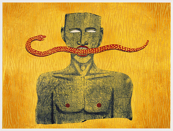 Snake Man, Alison Saar (American, born Los Angeles, California, 1956), Color woodcut and lithograph 