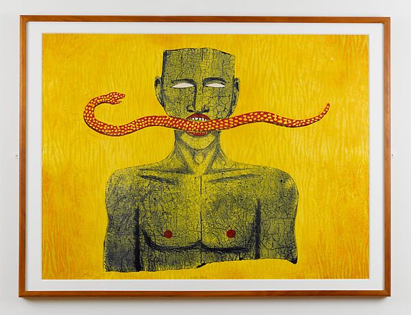 Snake Man, Alison Saar (American, born Los Angeles, California, 1956), Color woodcut and lithograph 