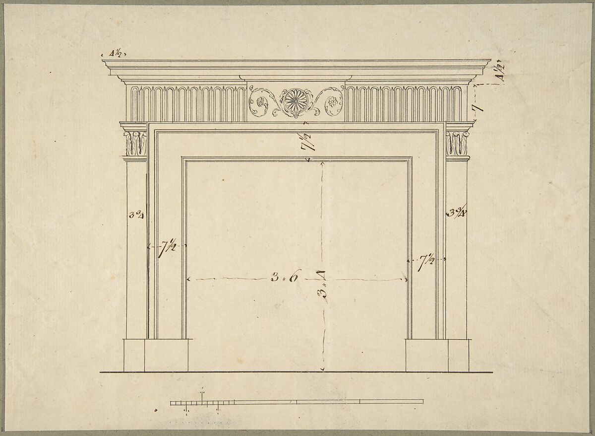 Design for a Chimneypiece, After Sir William Chambers (British (born Sweden), Göteborg 1723–1796 London), Pen and brown and black ink 