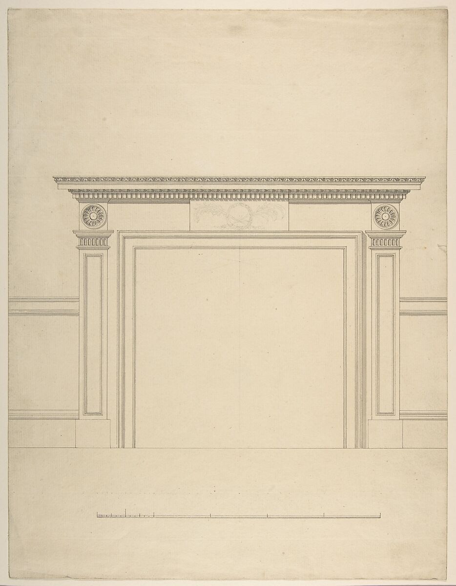 Design for a Chimneypiece, After Sir William Chambers (British (born Sweden), Göteborg 1723–1796 London), Pen and brown ink, brush and gray wash, over graphite 