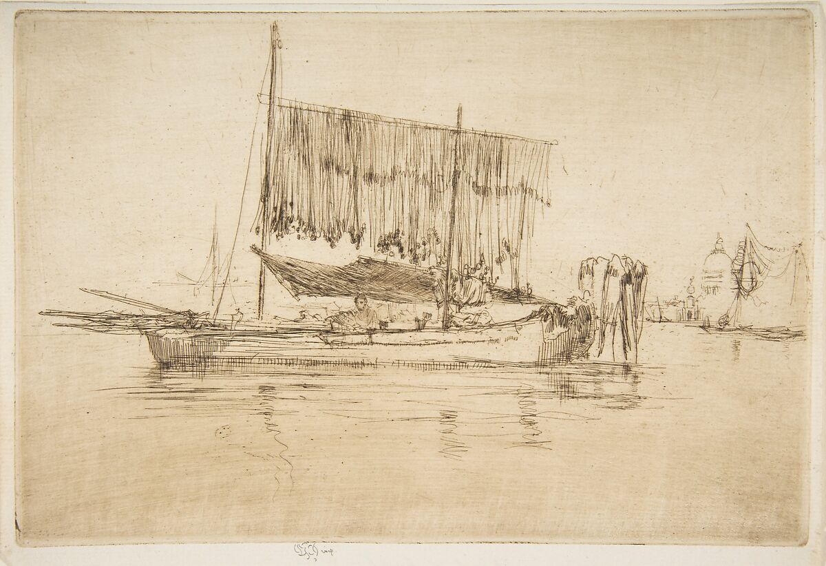 Fishing Boat, James McNeill Whistler (American, Lowell, Massachusetts 1834–1903 London), Etching and drypoint, printed in dark brown ink on ivory laid paper; fourth state of six (Glasgow) 