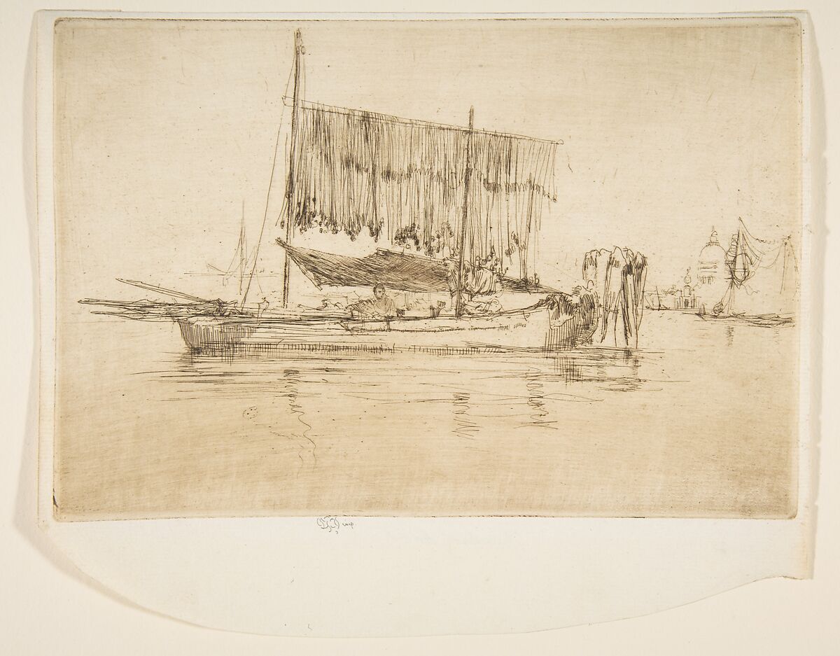 Fishing Boat, James McNeill Whistler (American, Lowell, Massachusetts 1834–1903 London), Etching and drypoint, printed in dark brown ink on ivory laid paper; fourth state of six (Glasgow)