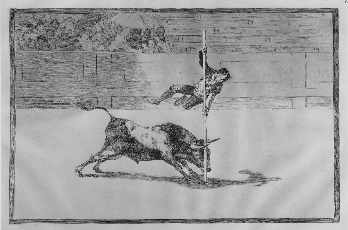 Plate 20 from "La Tauromaquia": The agility and audacity of Juanito Apiñani in [the ring] at Madrid, Goya (Francisco de Goya y Lucientes) (Spanish, Fuendetodos 1746–1828 Bordeaux), Etching, aquatint