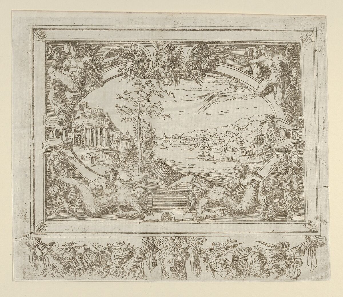 Landscape in a Frame, Anonymous, French, School of Fontainebleau, 16th century, Etching 