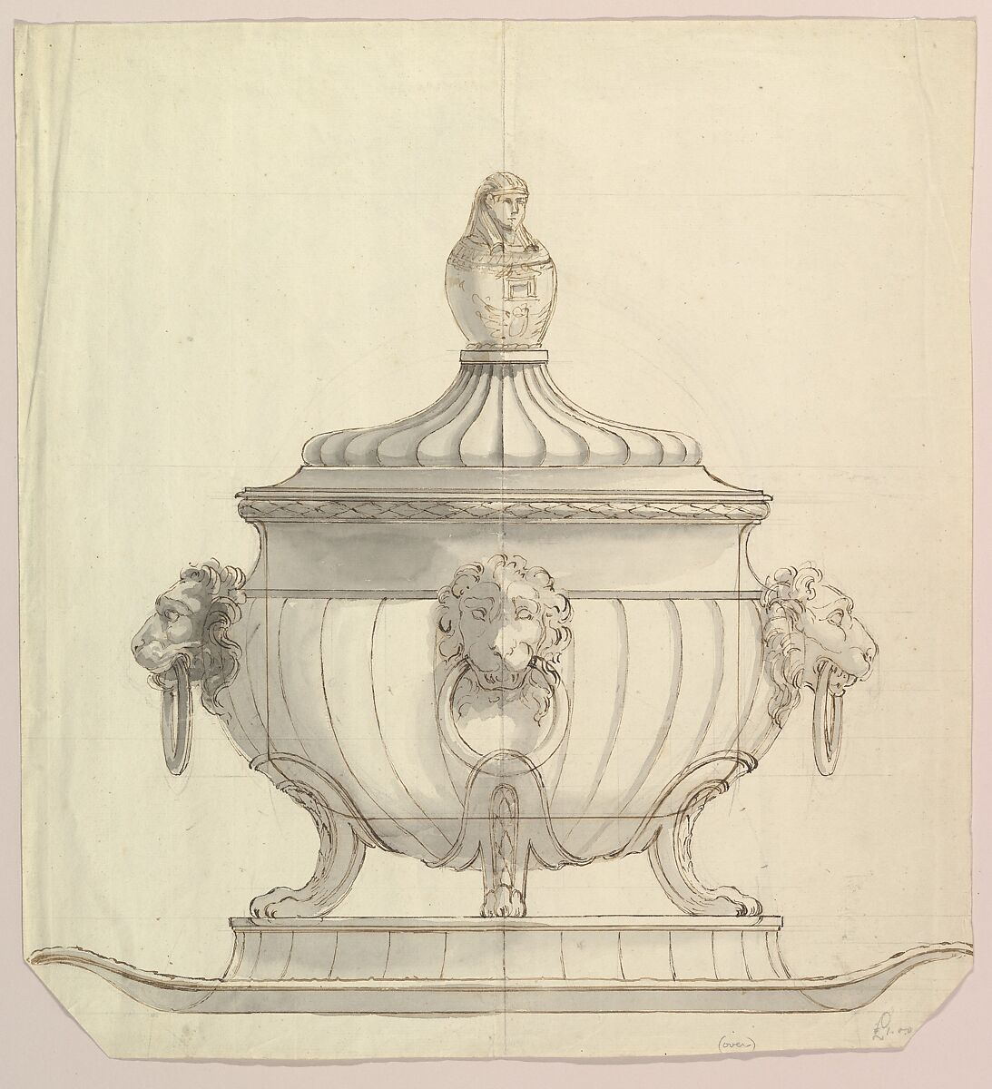 Design for a Tureen, Anonymous, Italian, 19th century, Pen and brown ink, brush with gray wash; over leadpoint or graphite 
