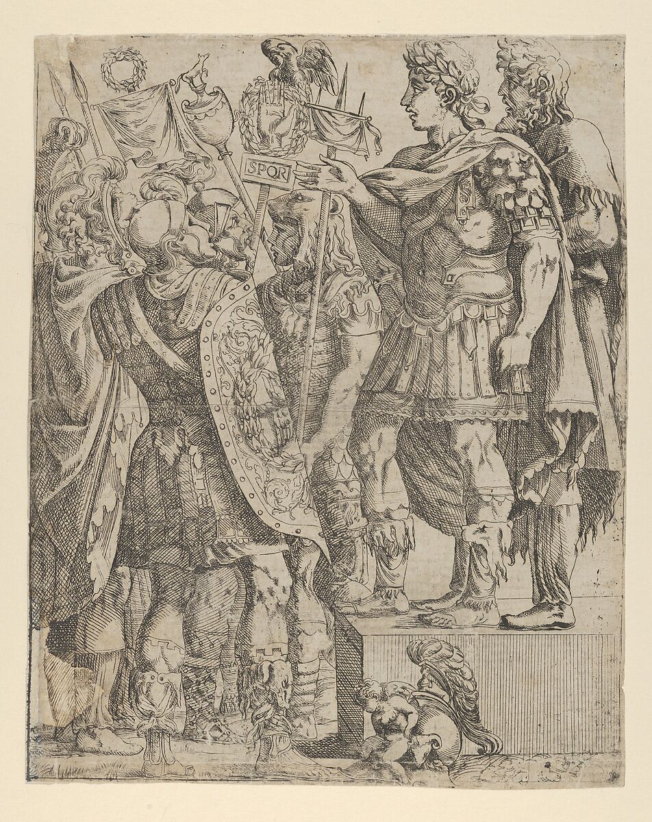 Emperor addressing his Soldiers, Antonio Fantuzzi (Italian, active France, 1537–45), Etching 