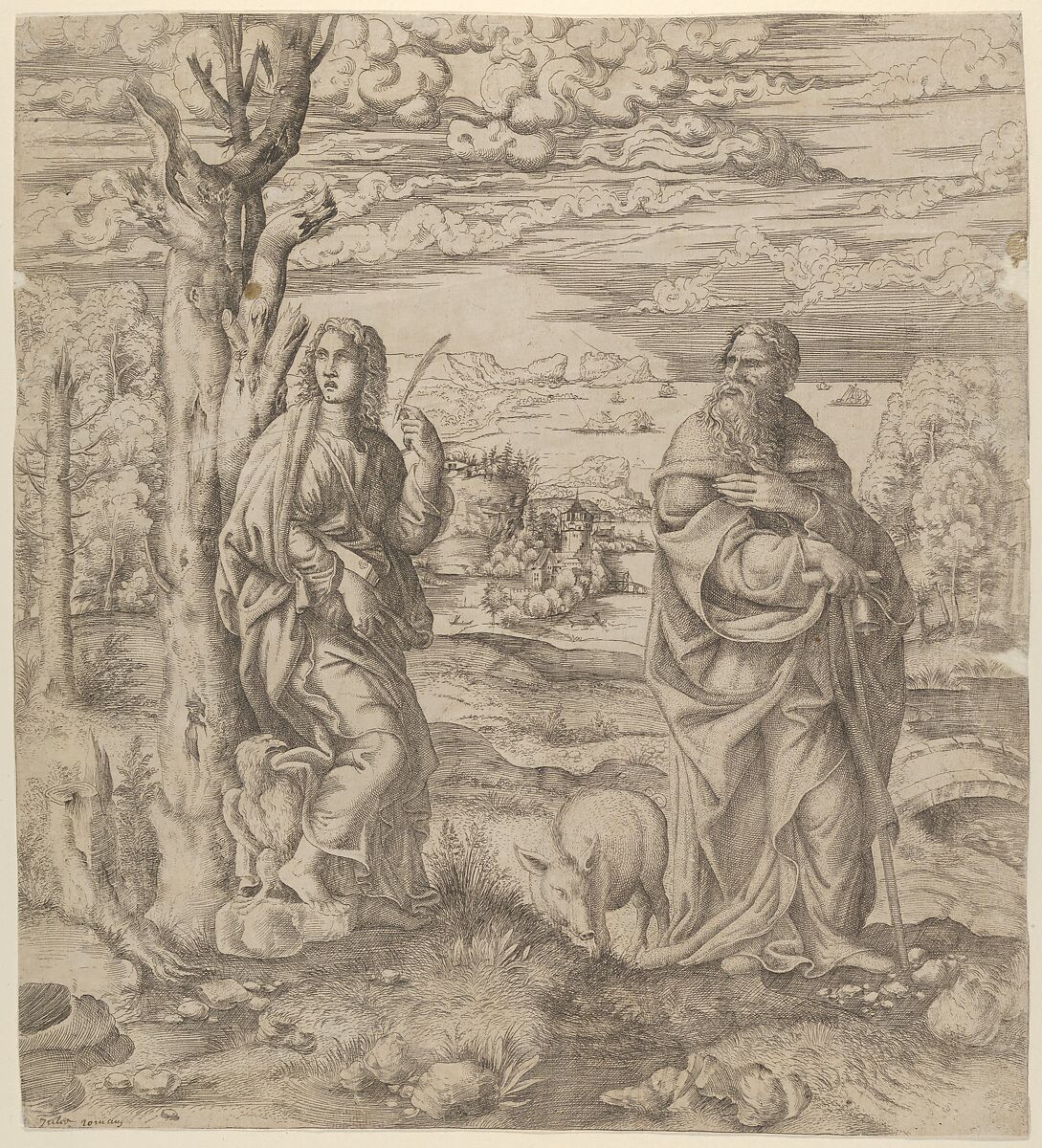 Saint John and Saint Anthony, Master IQV (French, active 1540–50), Etching 